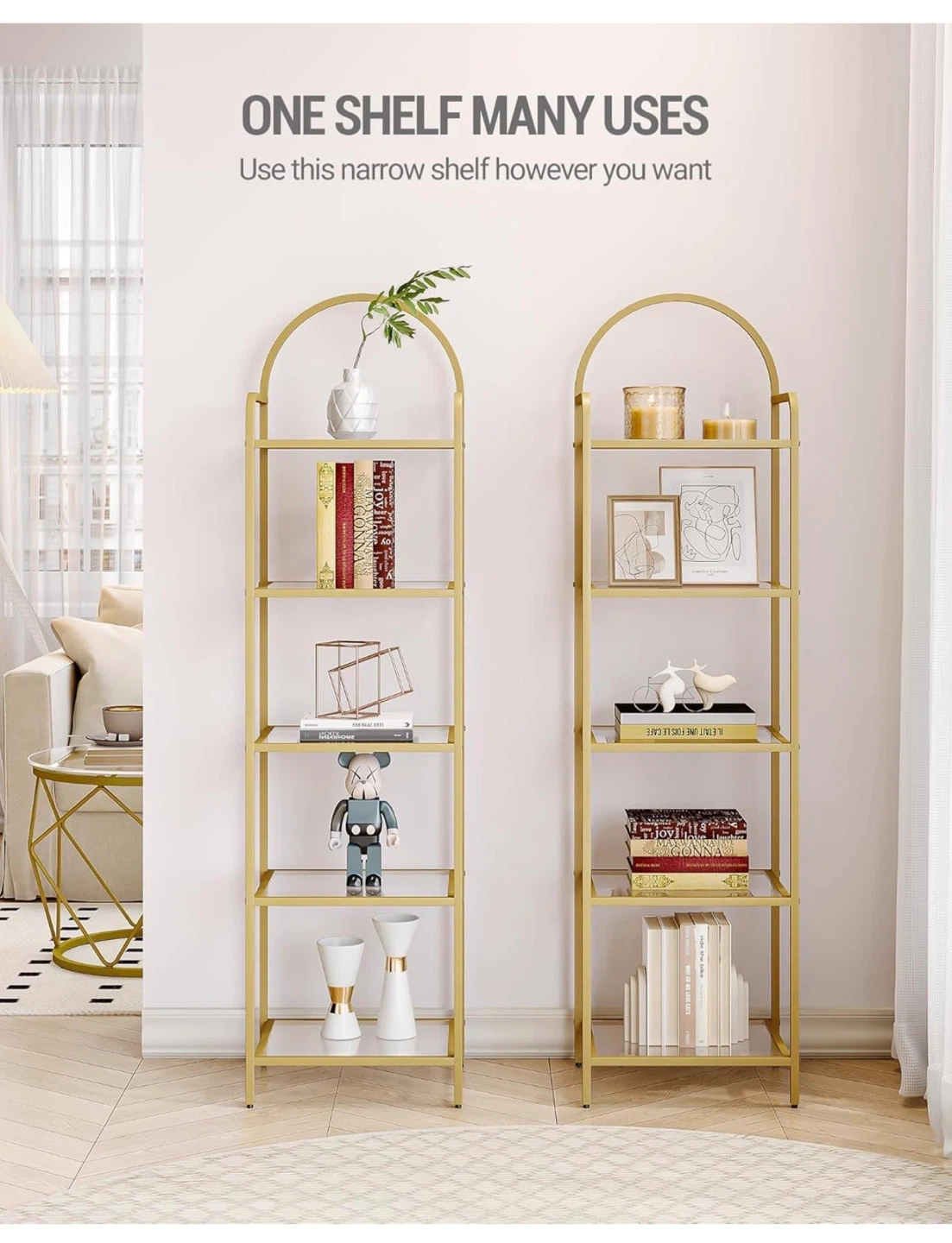 6 Tier Bookcase Shelf - Tempered Glass, Gold 6TG - photo 3