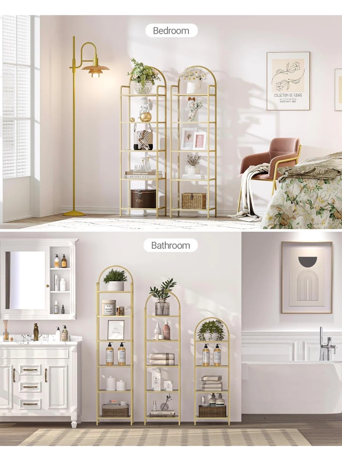 6 Tier Bookcase Shelf - Tempered Glass, Gold 6TG - photo 4