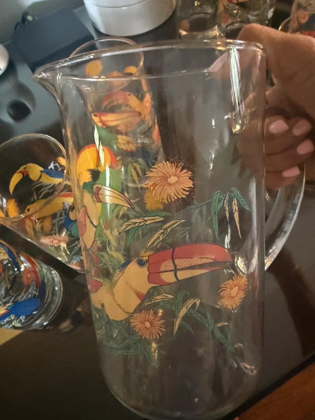 Vintage Tropical Toucan Pitcher and Glass Set - photo 4