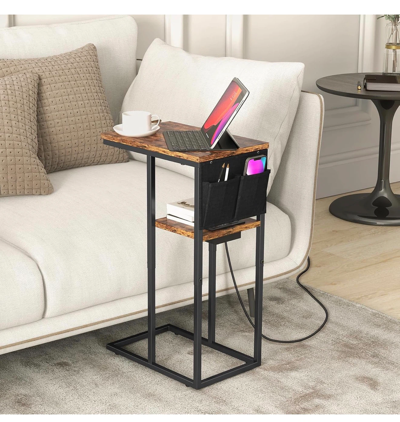 C Shape Side Table with Charging Station LEC - photo 2