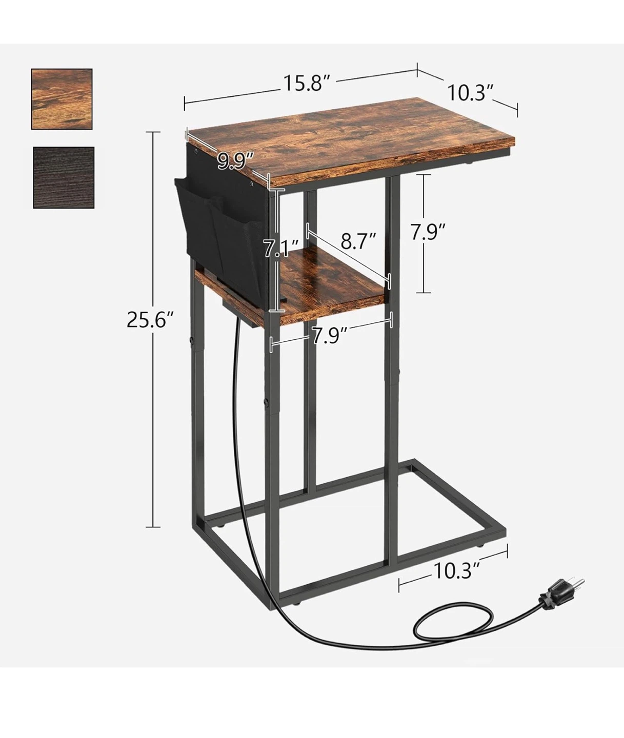 C Shape Side Table with Charging Station LEC - photo 3