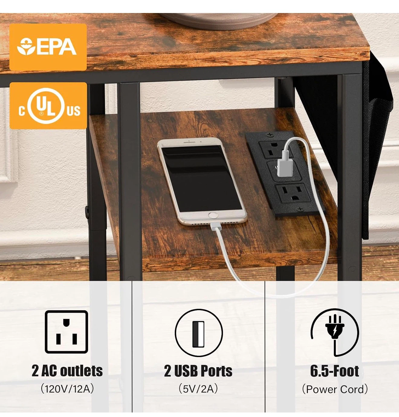 C Shape Side Table with Charging Station LEC - photo 4