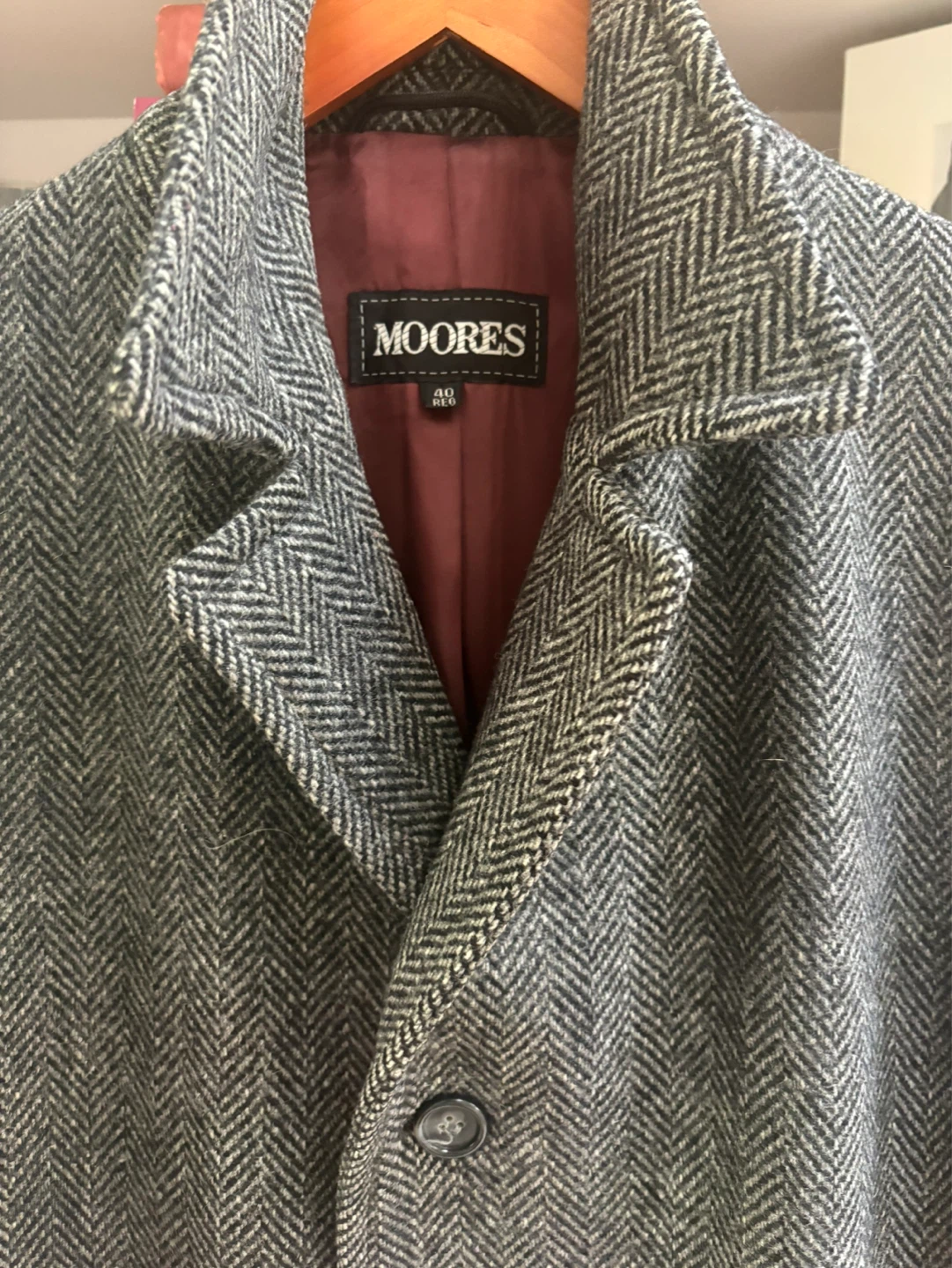 MOORES Herringbone Wool Blend Overcoat Size 40 REG