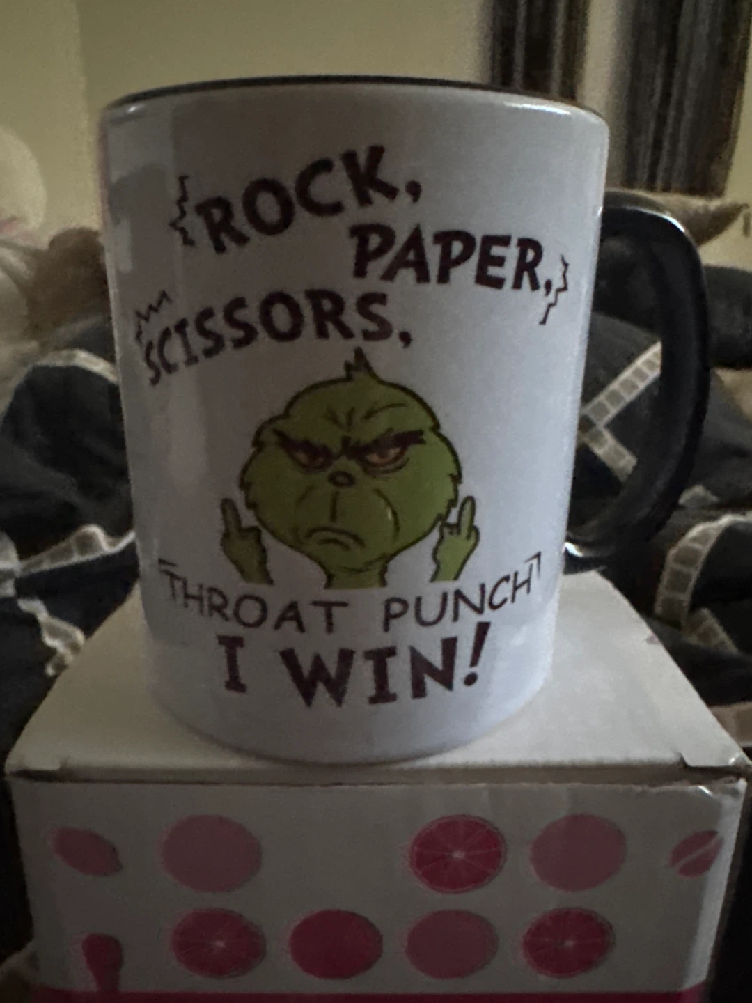 The Grinch "Rock, Paper, Scissors, Throat Punch, I Win!" Mug