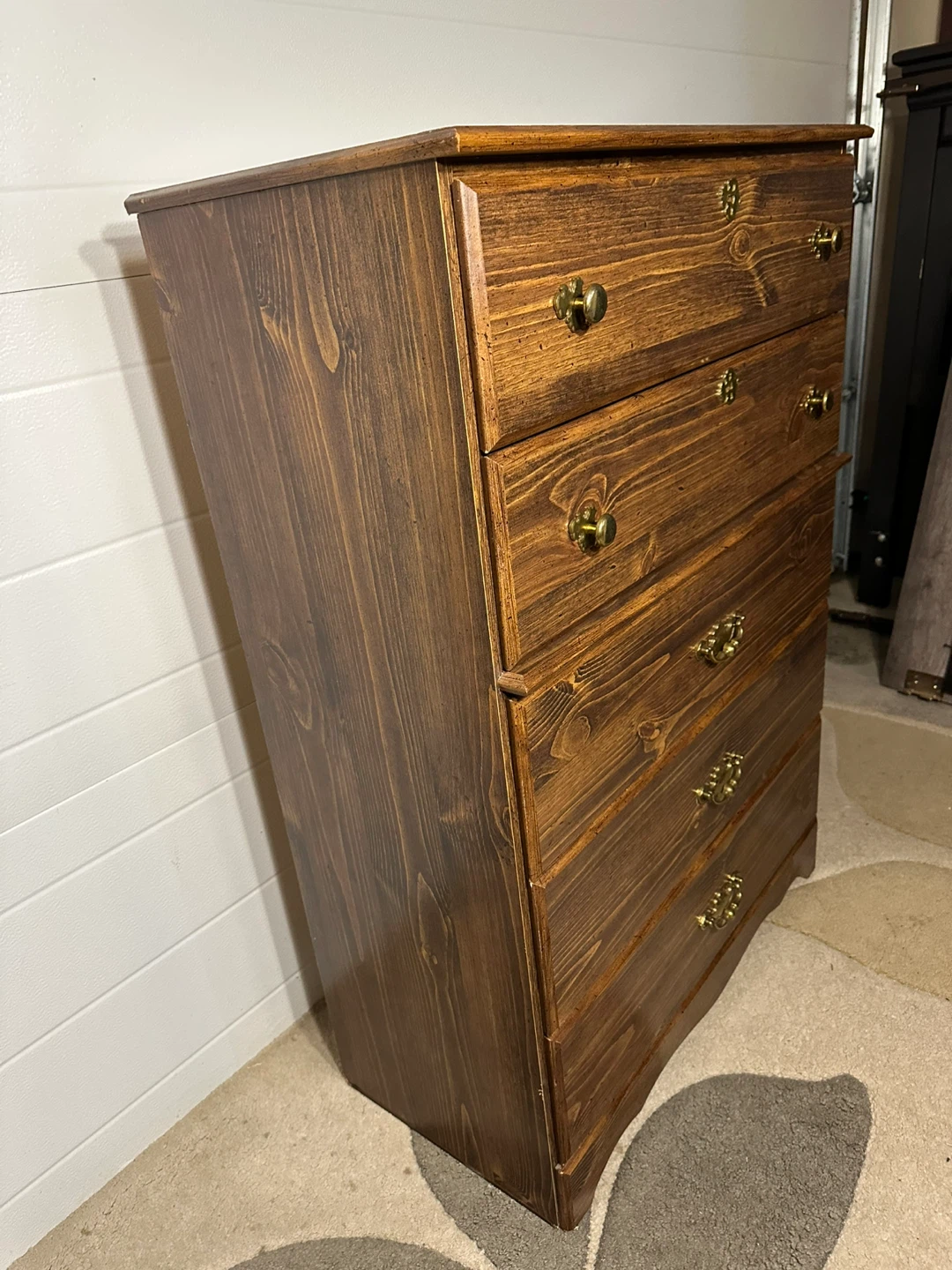 Solid Wood 5-Drawer Dresser – Dark Brown Finish | Tallboy