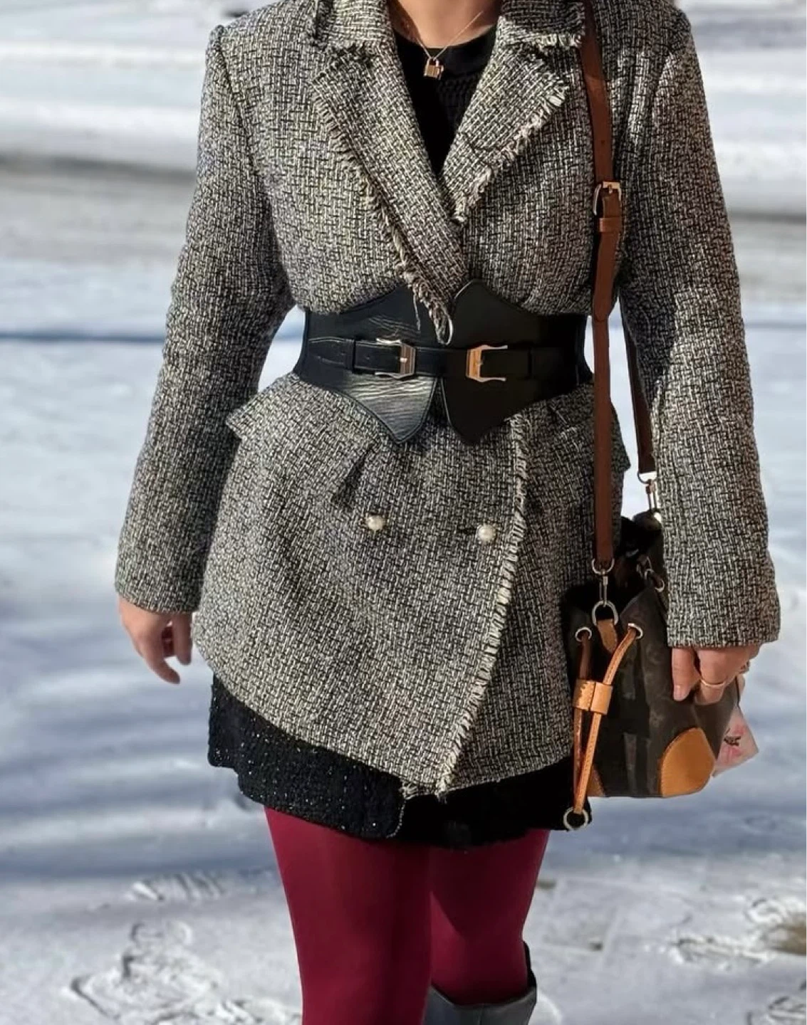 Tweed Blazer with Double-Breasted Style