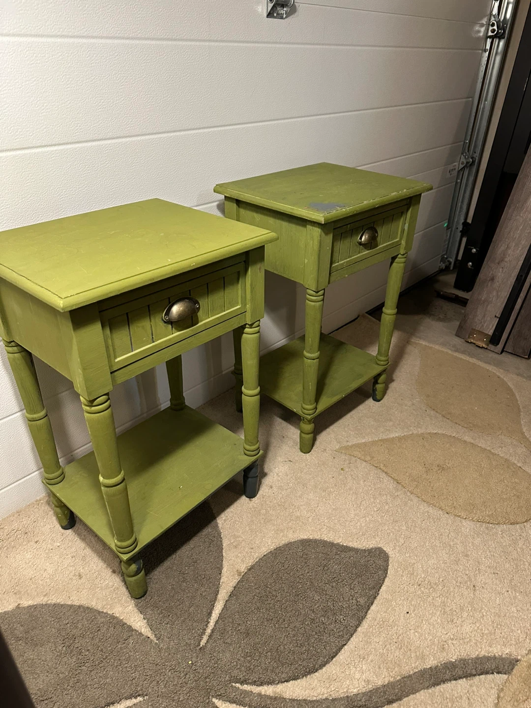 Pair of Green Wooden Nightstands