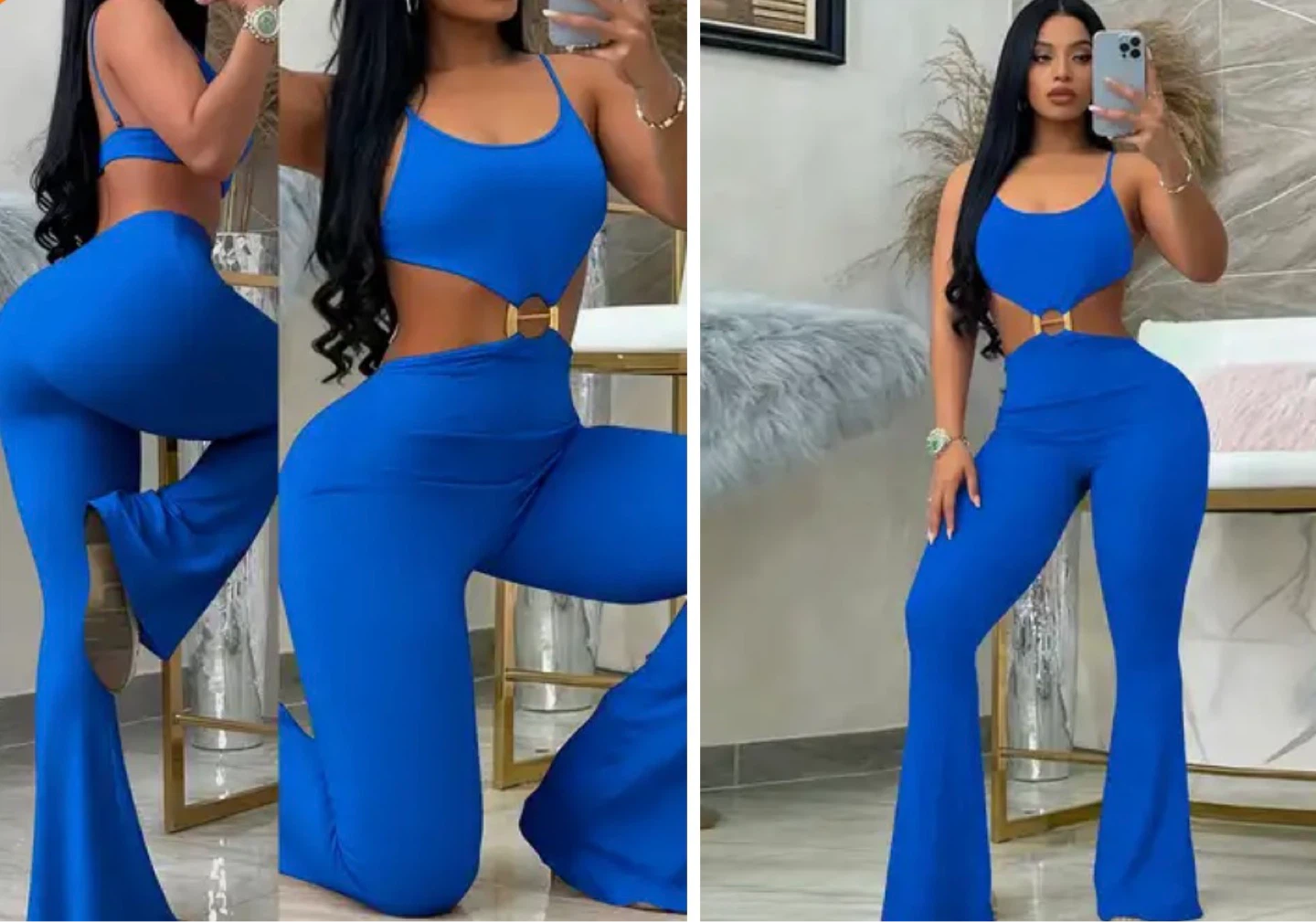 Royal Blue Cut-Out Jumpsuit with Flare Legs. Size large