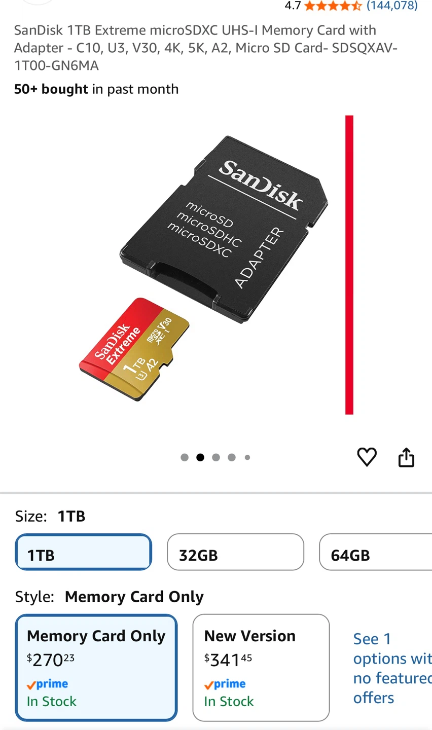 SanDisk 1TB Extreme microSDXC UHS-I Memory Card