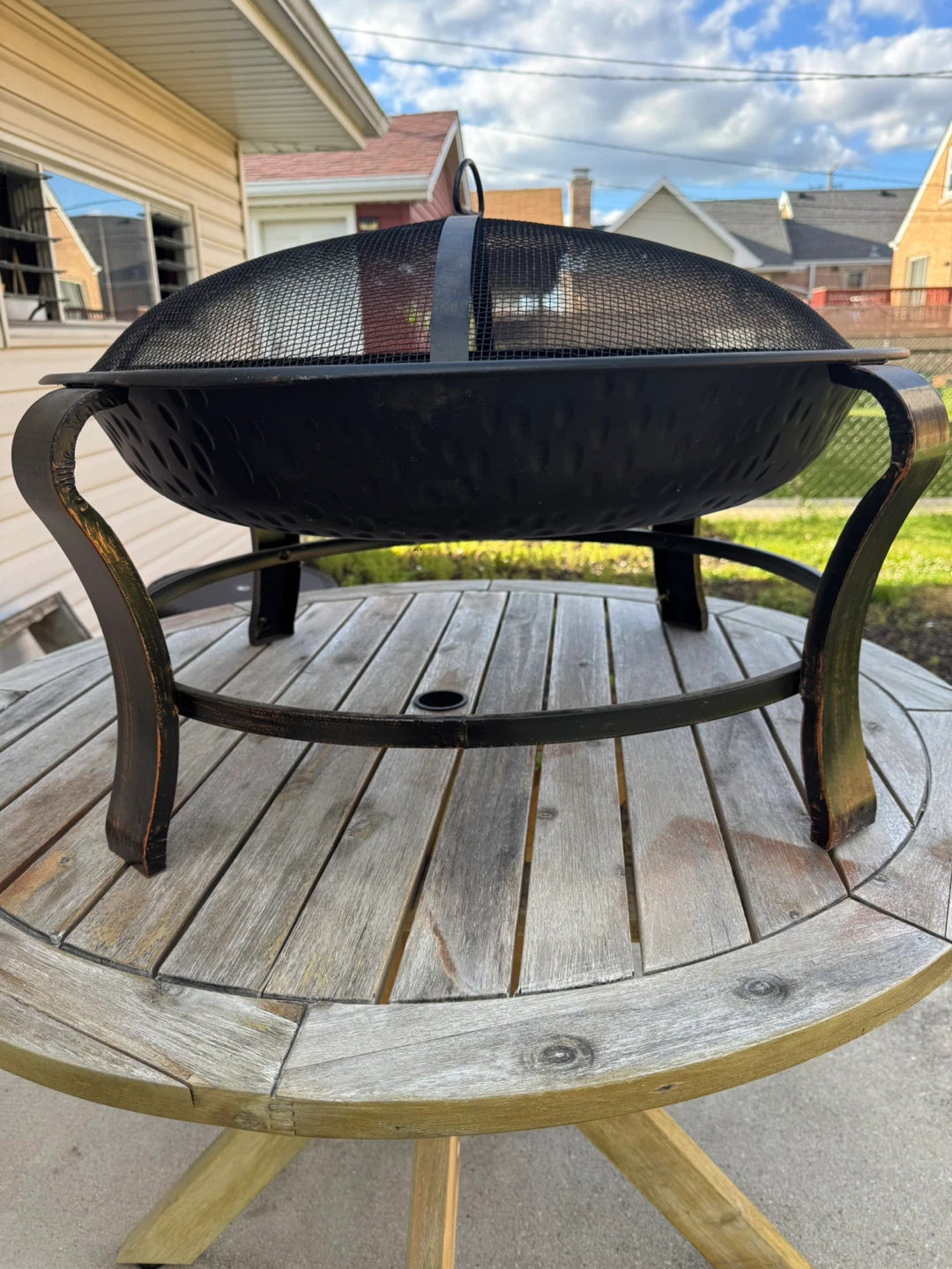Black Metal Fire Pit with Lid