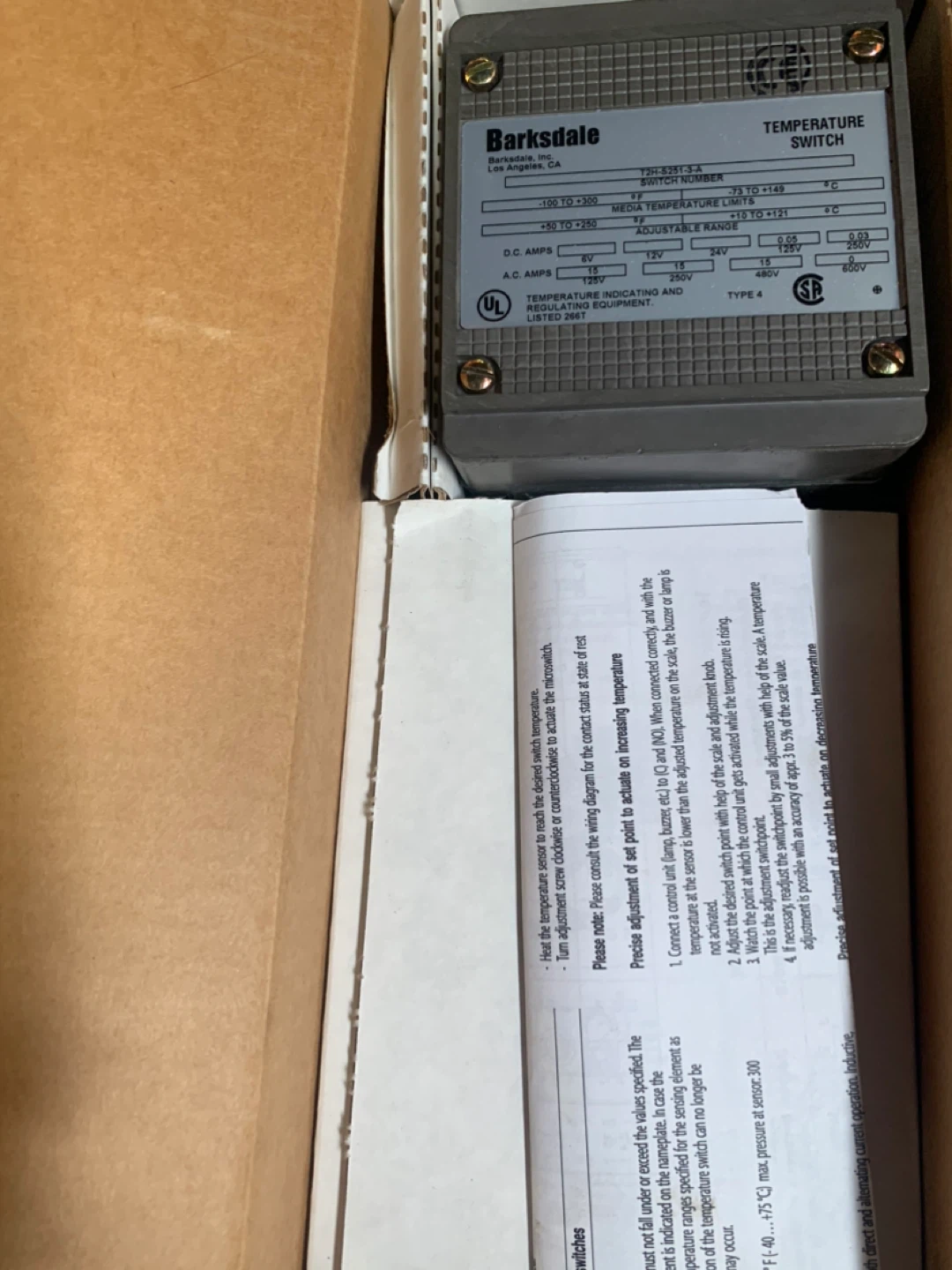 Barksdale Temperature Switch T2H-S251-3-A - photo 5