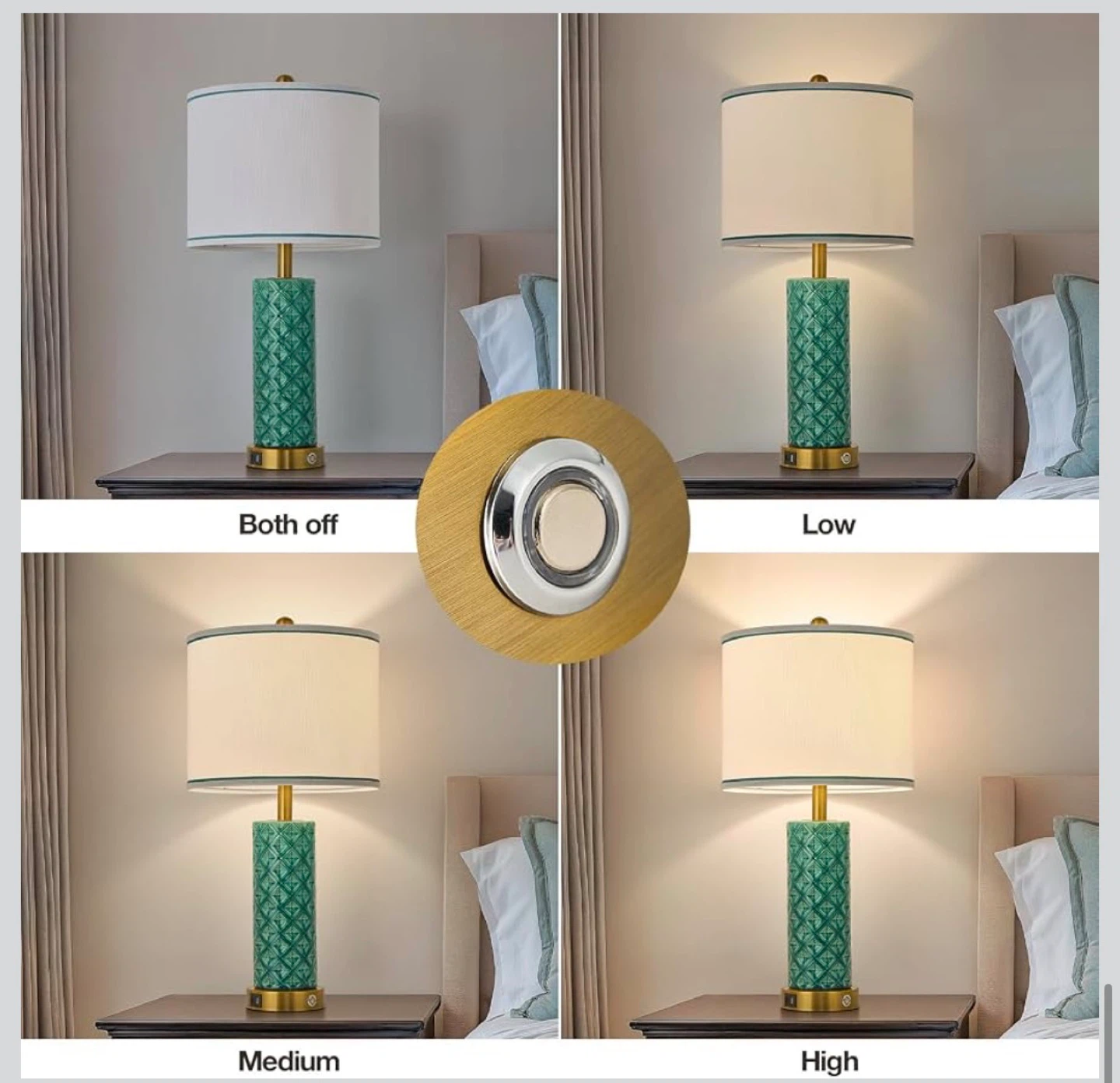 Set of 2 Turquoise Ceramic Touch Lamps with USB Ports – 26" Tall - photo 4