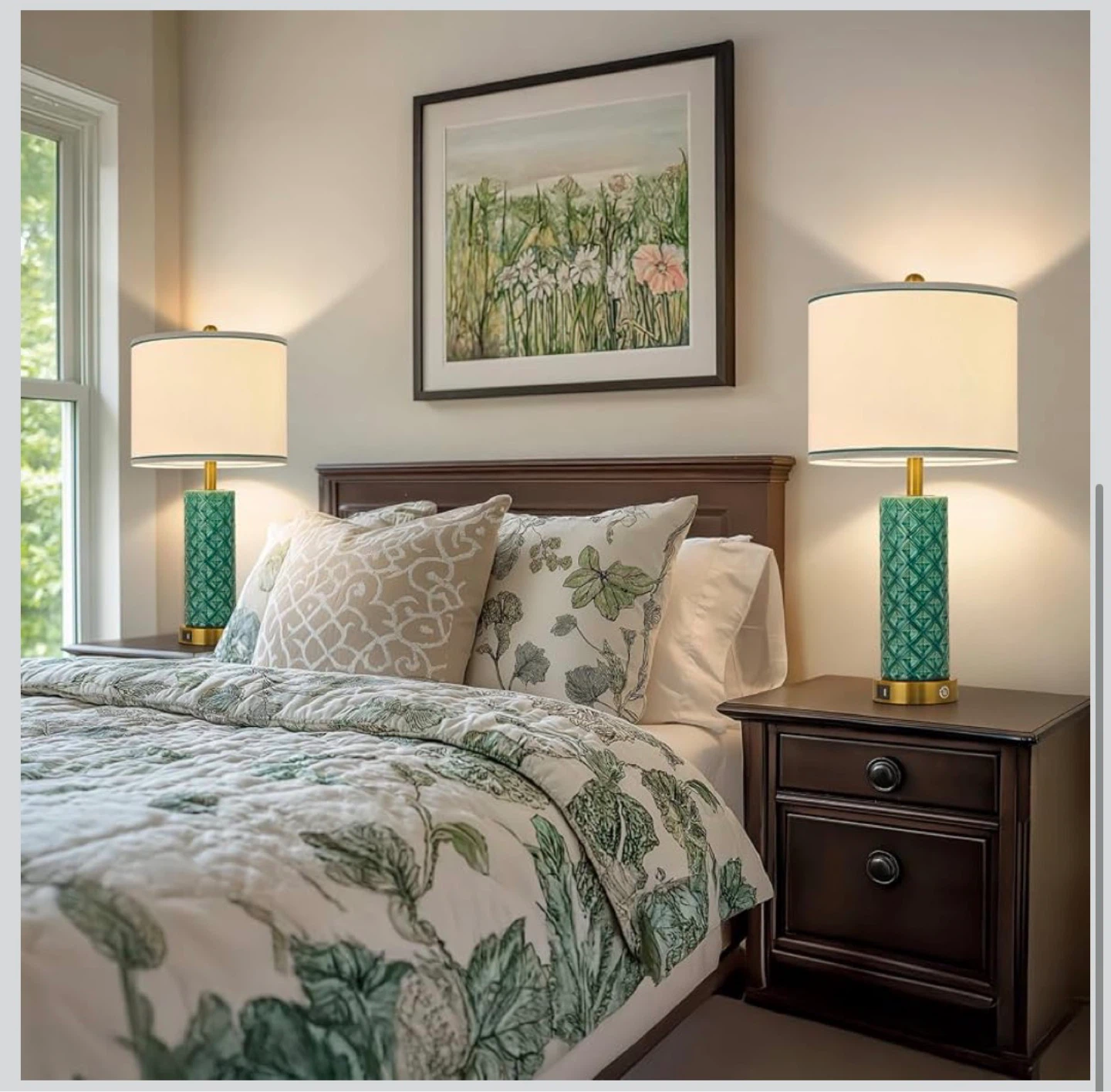 Set of 2 Turquoise Ceramic Touch Lamps with USB Ports – 26" Tall - photo 3
