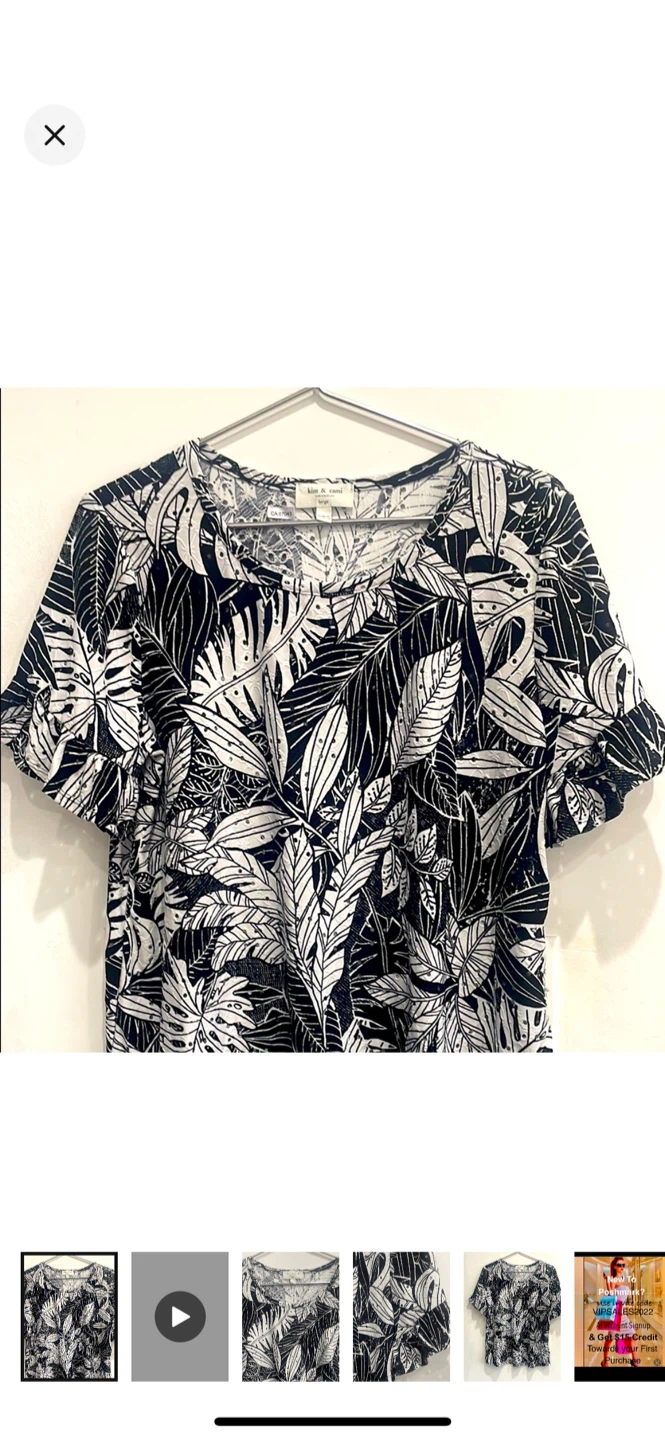 Kim & Cami Black & White eyelets Leaf Print T-Shirt