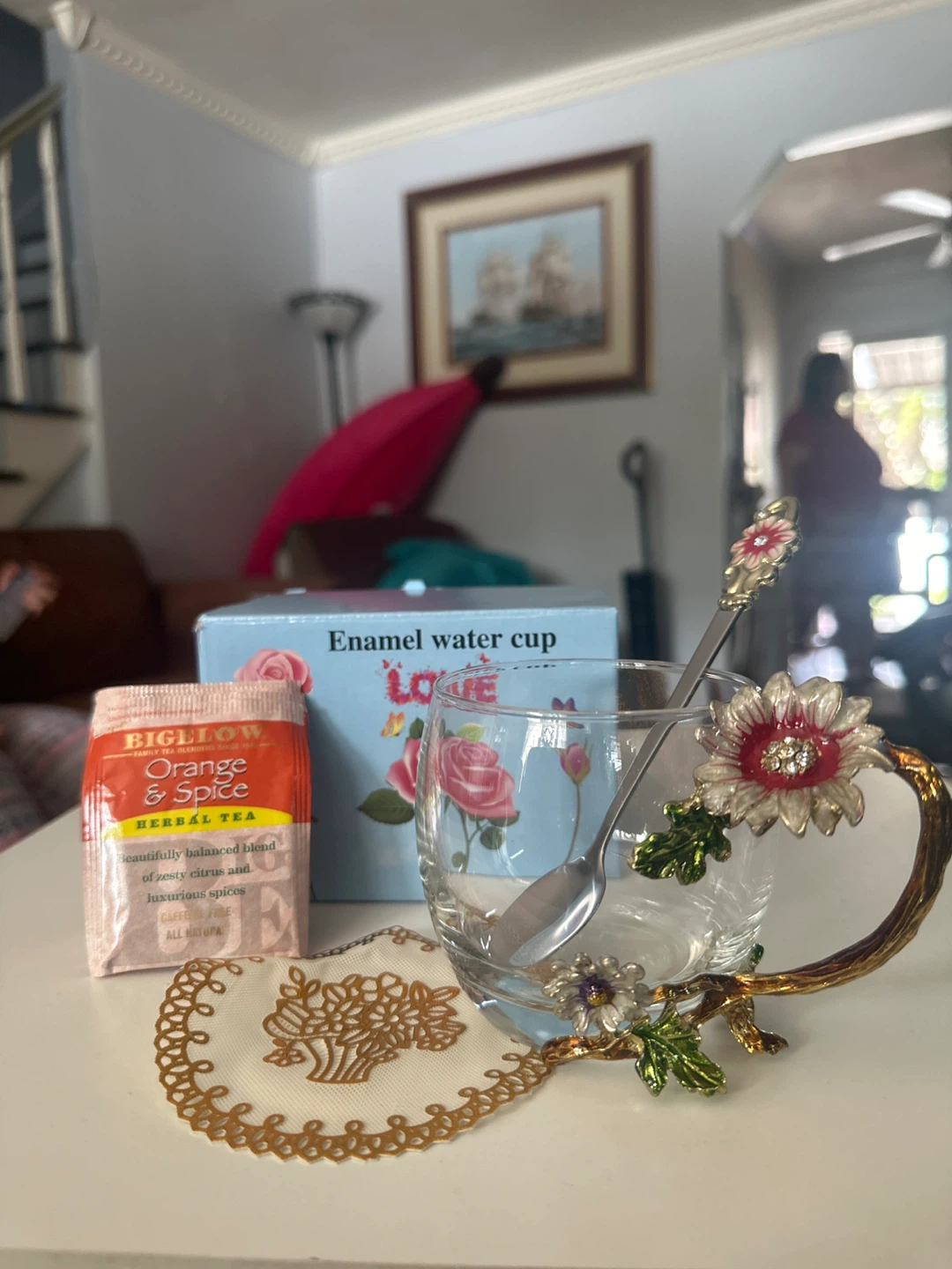 Enamel Water Cup Set with Bigelow Orange & Spice Tea