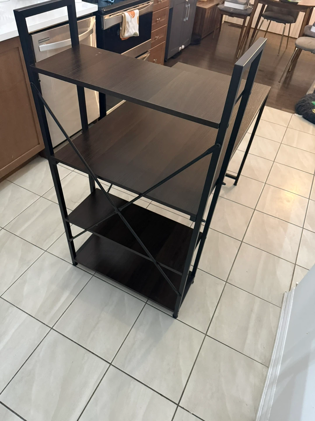 Dark Wood and Metal Office Computer Desk with Shelving - photo 2