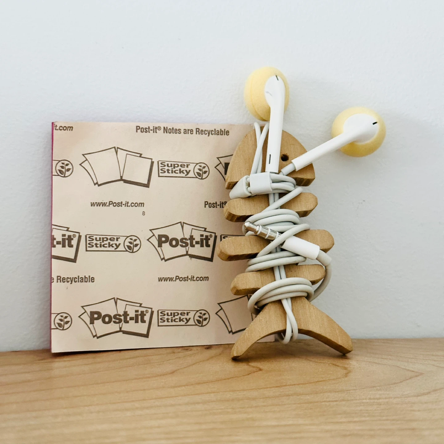 Wooden Fishbone Earbud & Cord Organizer ⚽️