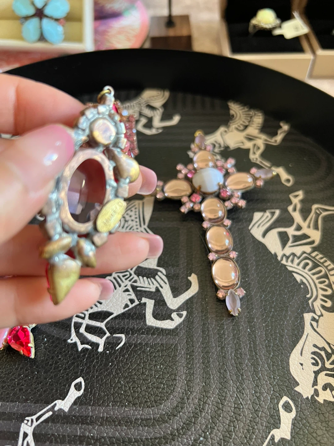 Statement Dangle Earrings, Cross Pendant, and Brooch Set - photo 2