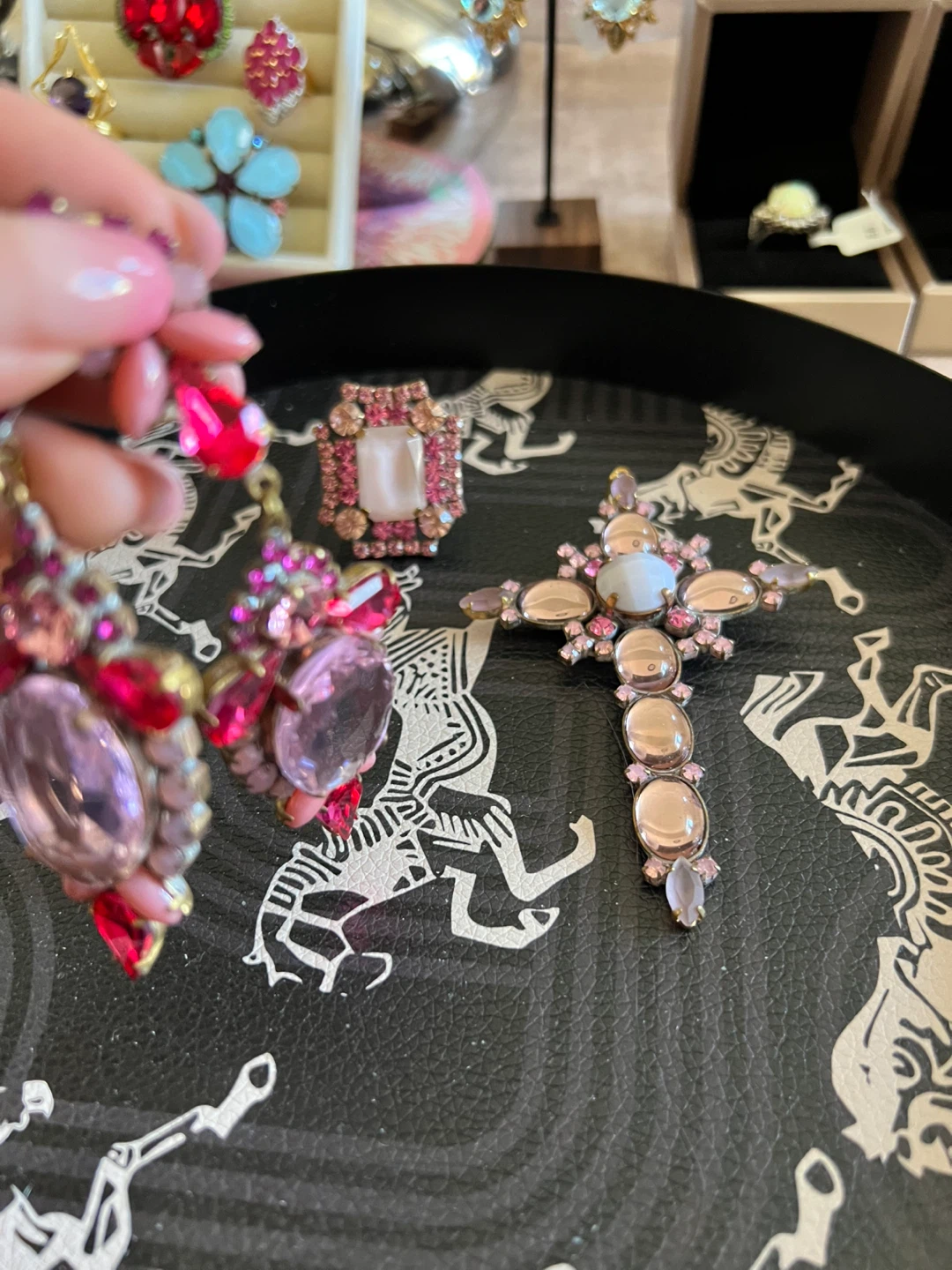 Statement Dangle Earrings, Cross Pendant, and Brooch Set - photo 3