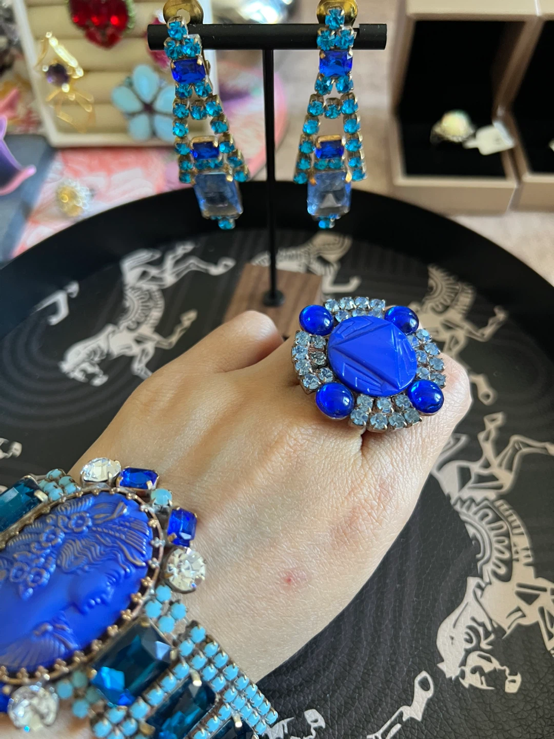 Sparkling Blue Rhinestone Statement Jewelry Set - photo 3