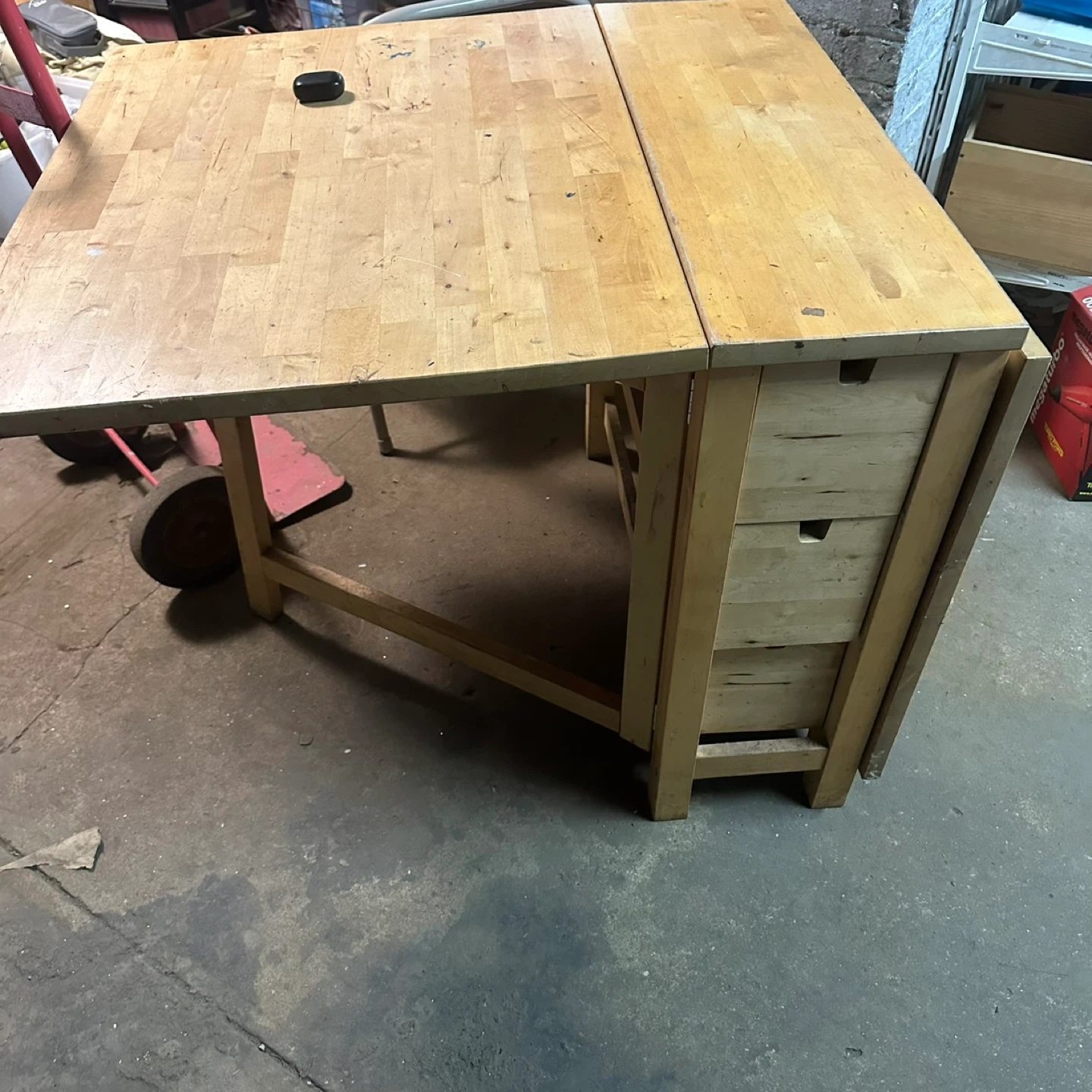 Wooden Drop Leaf Table with Drawers