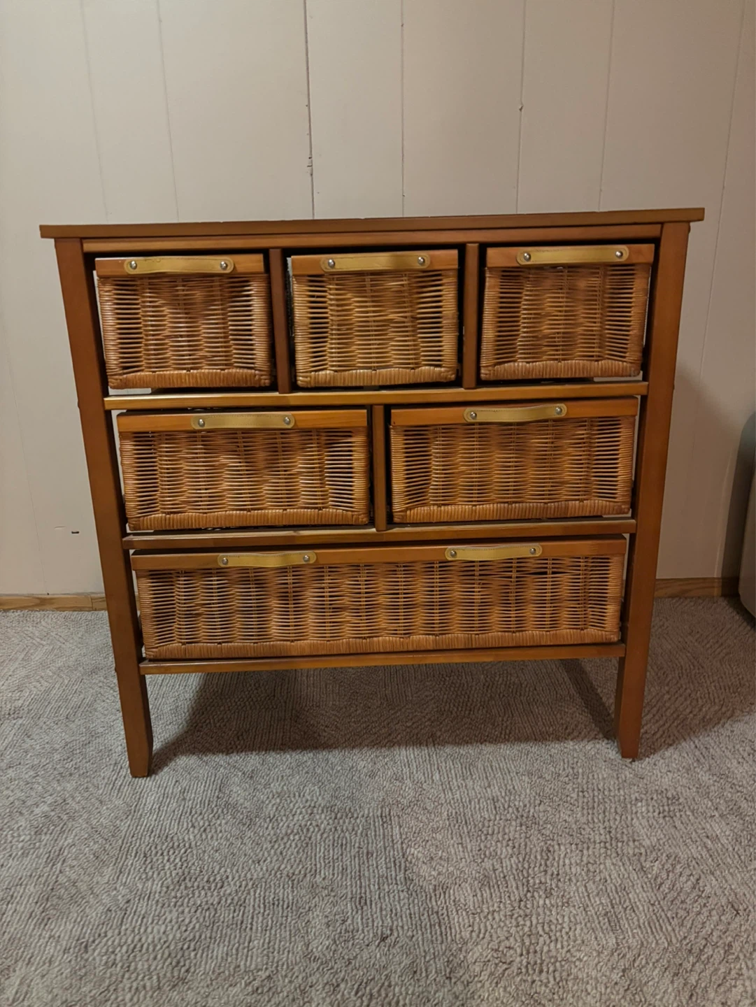 Wooden Chest of Drawers with Wicker Baskets