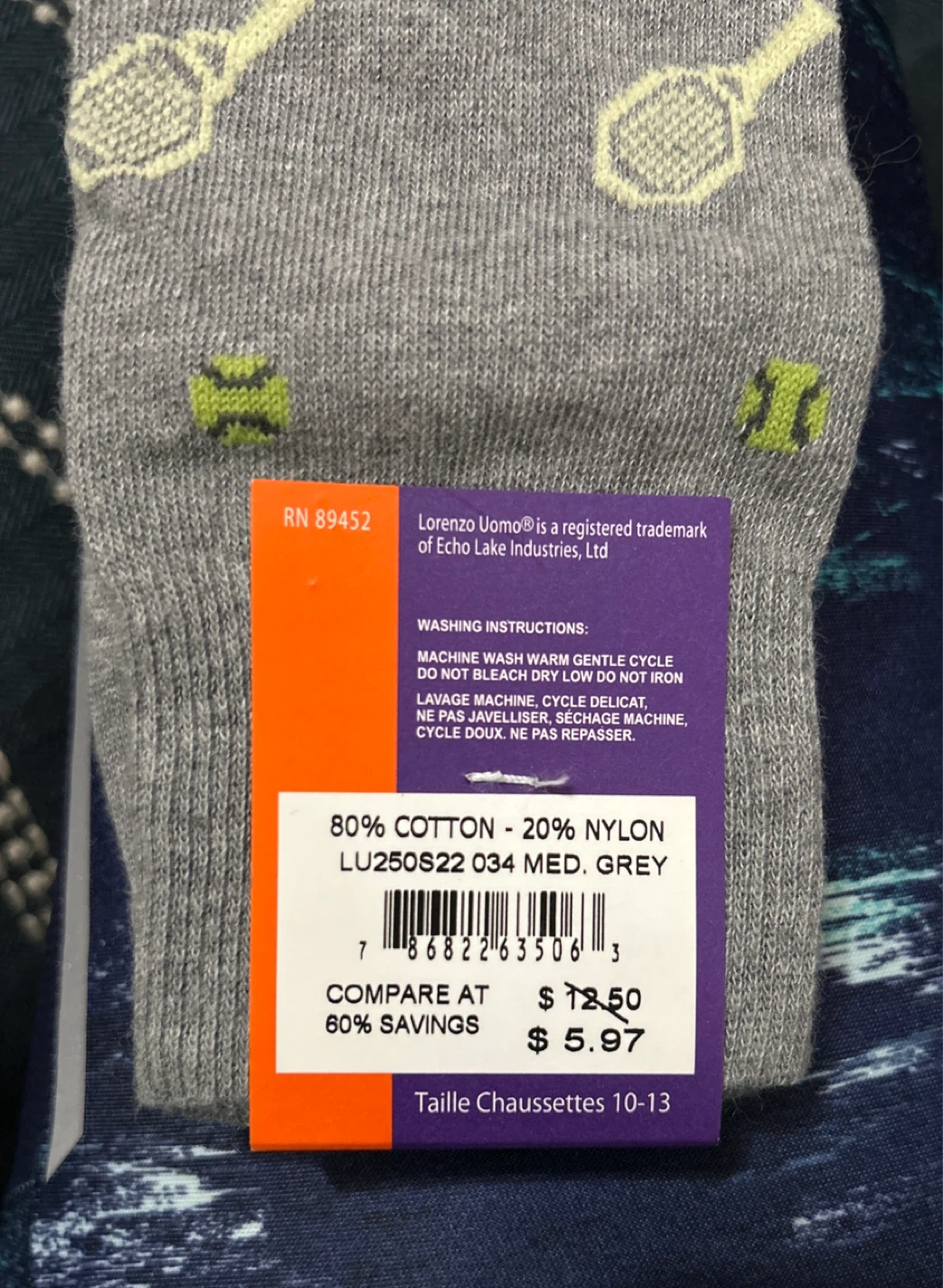 Lorenzo Uomo Men's Tennis Pattern Socks NEW SZ 10-13 ⚽️ - photo 2
