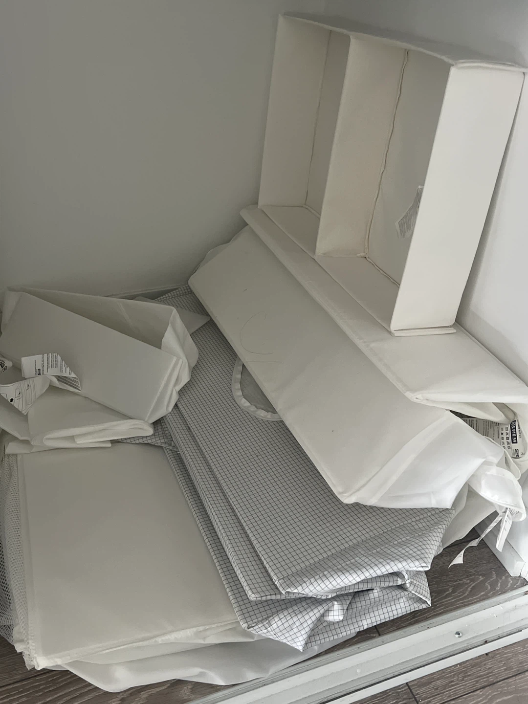 Random Set of White Fabric Storage Organizers