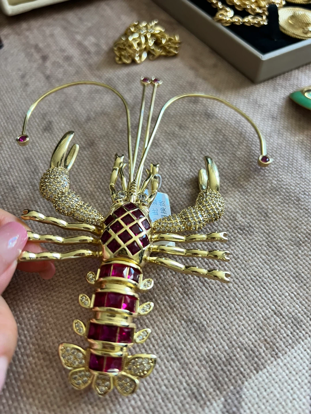 Gold Lobster Brooch with Rubies and Diamonds