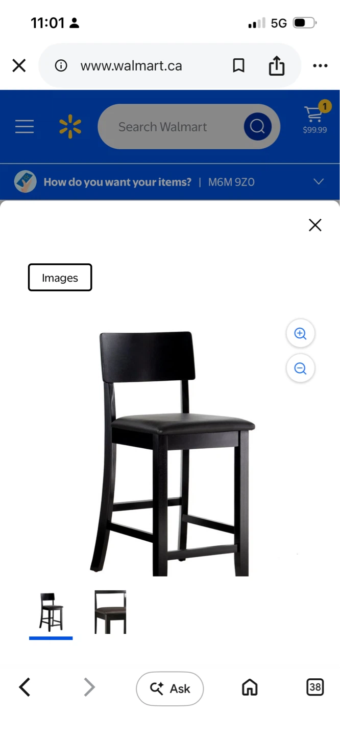 New Black Counter Stool with Faux Leather Seat