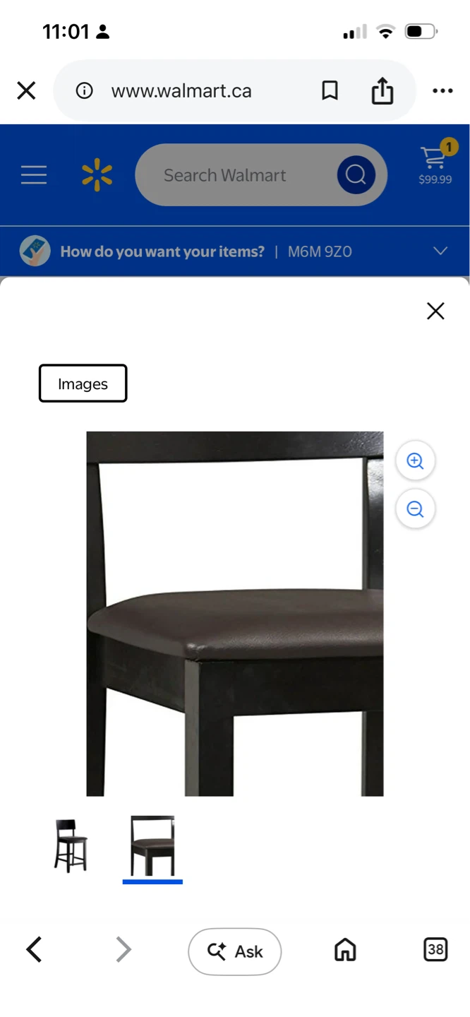 New Black Counter Stool with Faux Leather Seat - photo 2