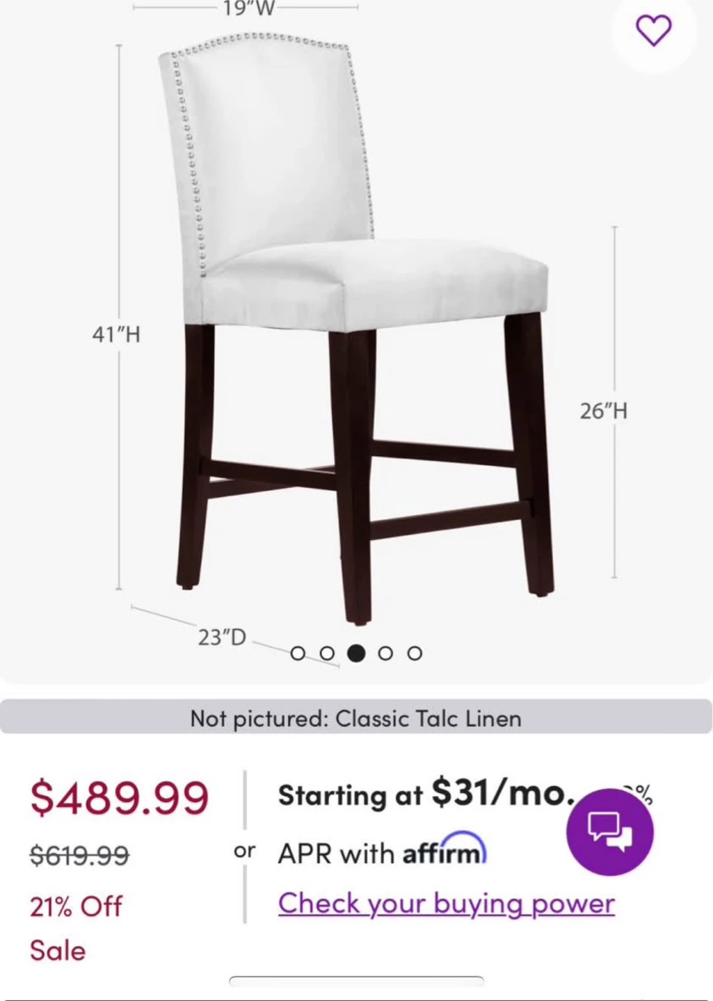 Skyline Furniture Bar Stool - Classic Talc Linen