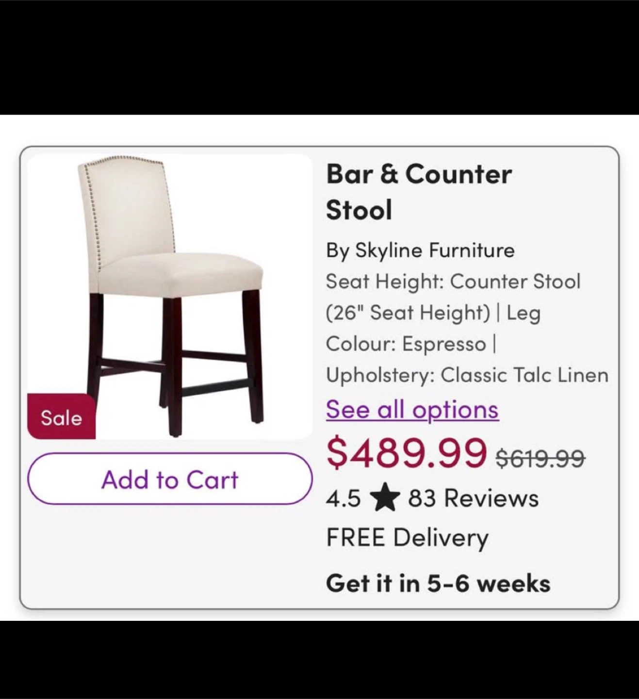 Skyline Furniture Bar Stool - Classic Talc Linen - photo 2