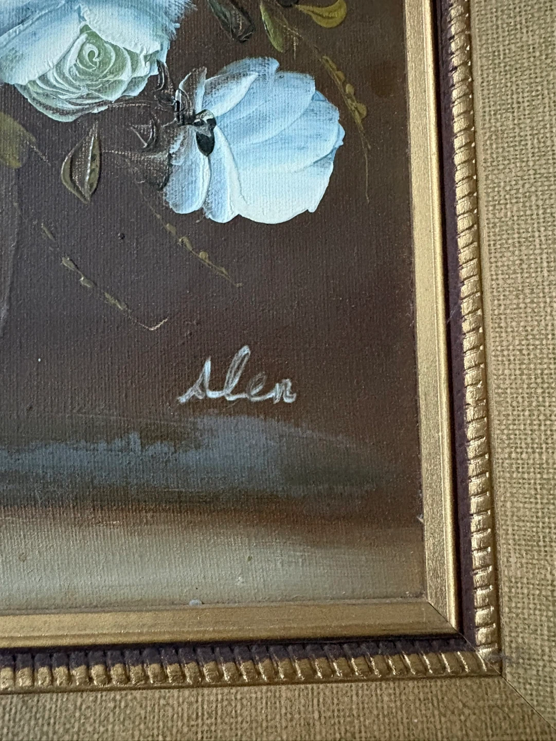 Framed Oil Painting of Blue and White Flowers - photo 2