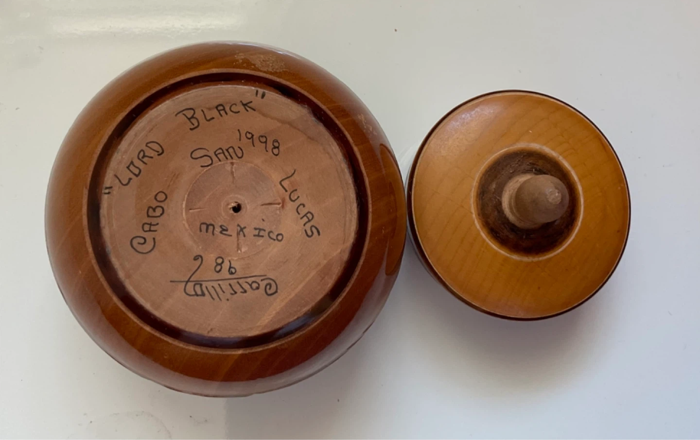 Vintage Handcrafted Wooden Jar from Cabo San Lucas, Mexico 1998 - photo 3