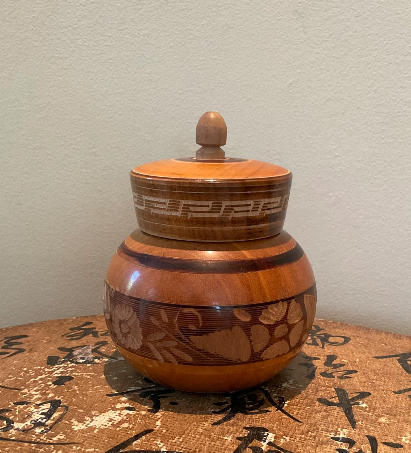 Vintage Handcrafted Wooden Jar from Cabo San Lucas, Mexico 1998
