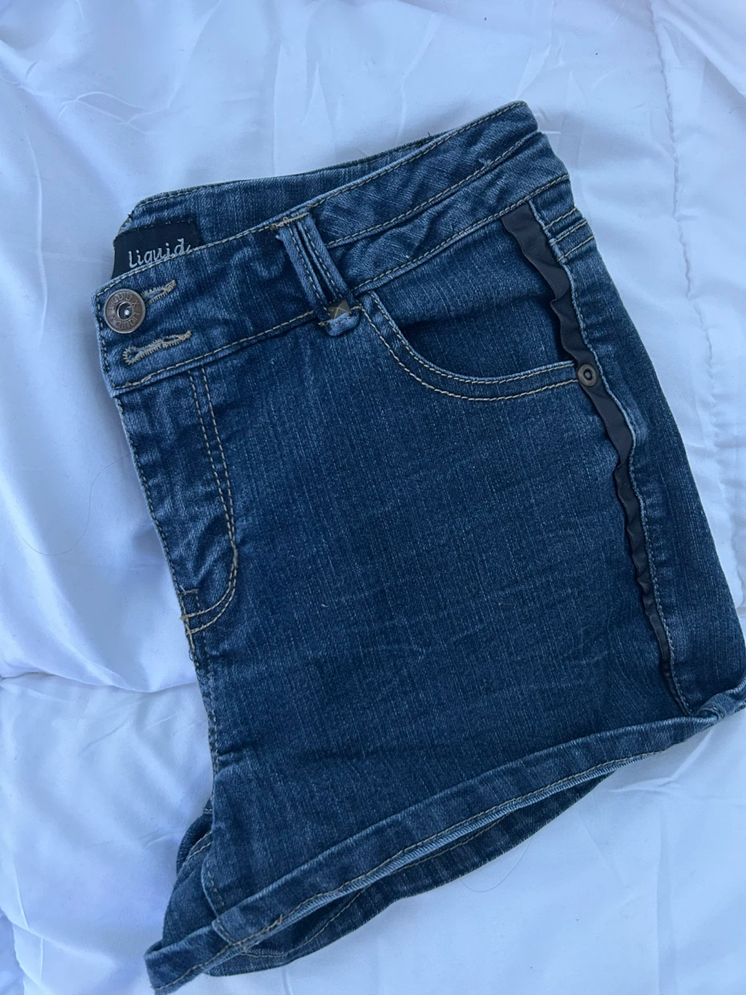 Liquid Blue Denim Shorts with Black Trim