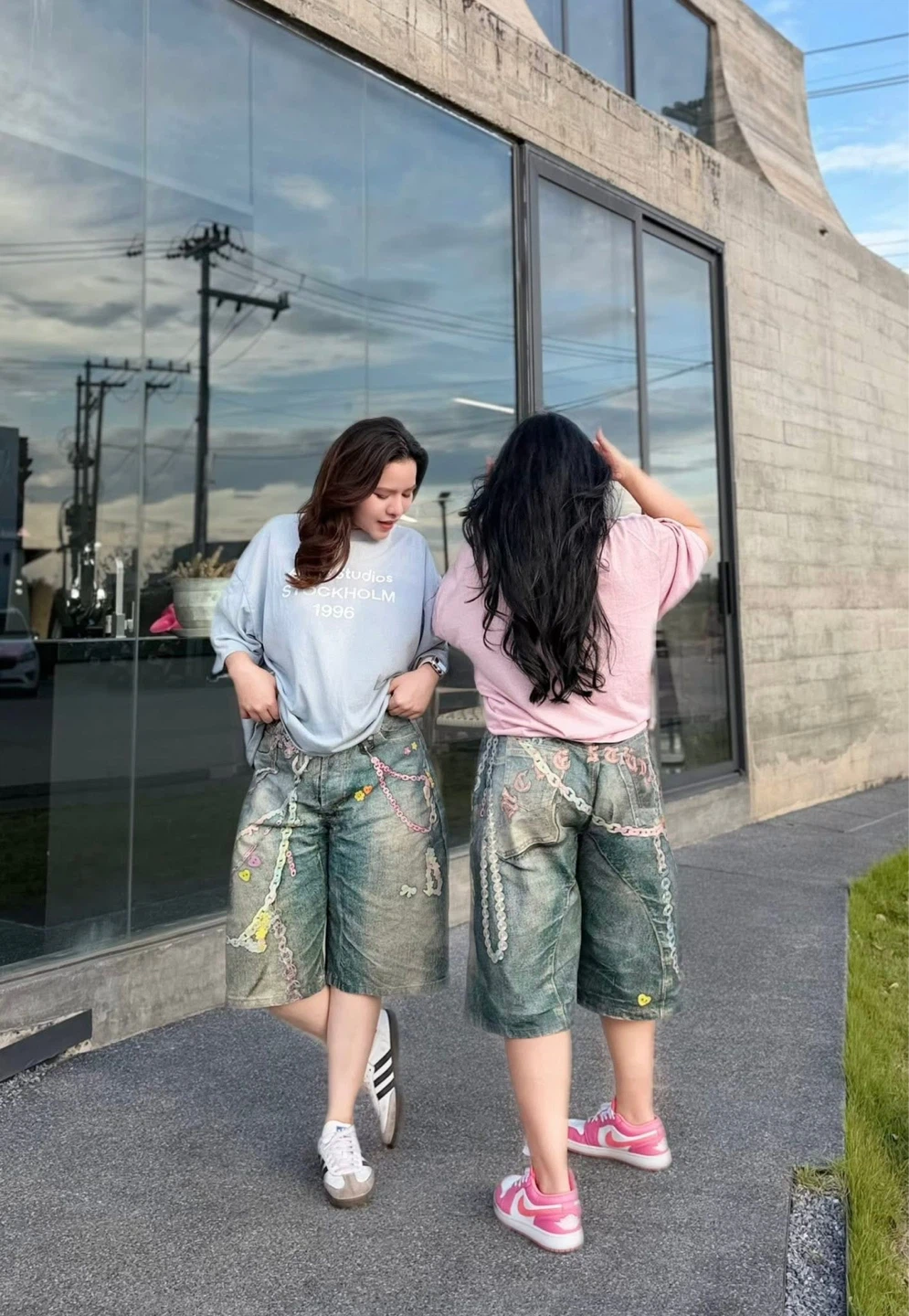Acne Studios Pink T-Shirt & Denim Shorts Set