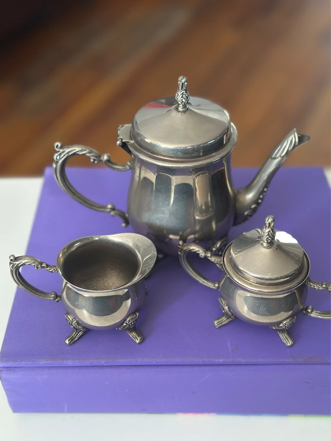 Silver Plated Teapot, Sugar Bowl, and Creamer Set - photo 2