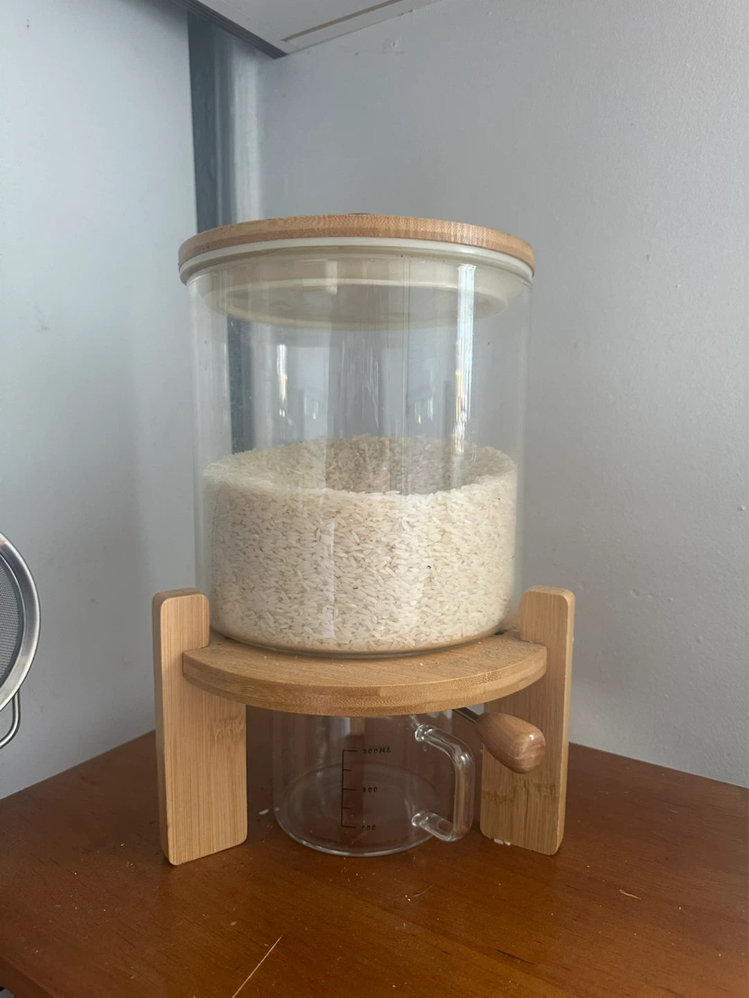 Glass Rice Dispenser with Measuring Cup
