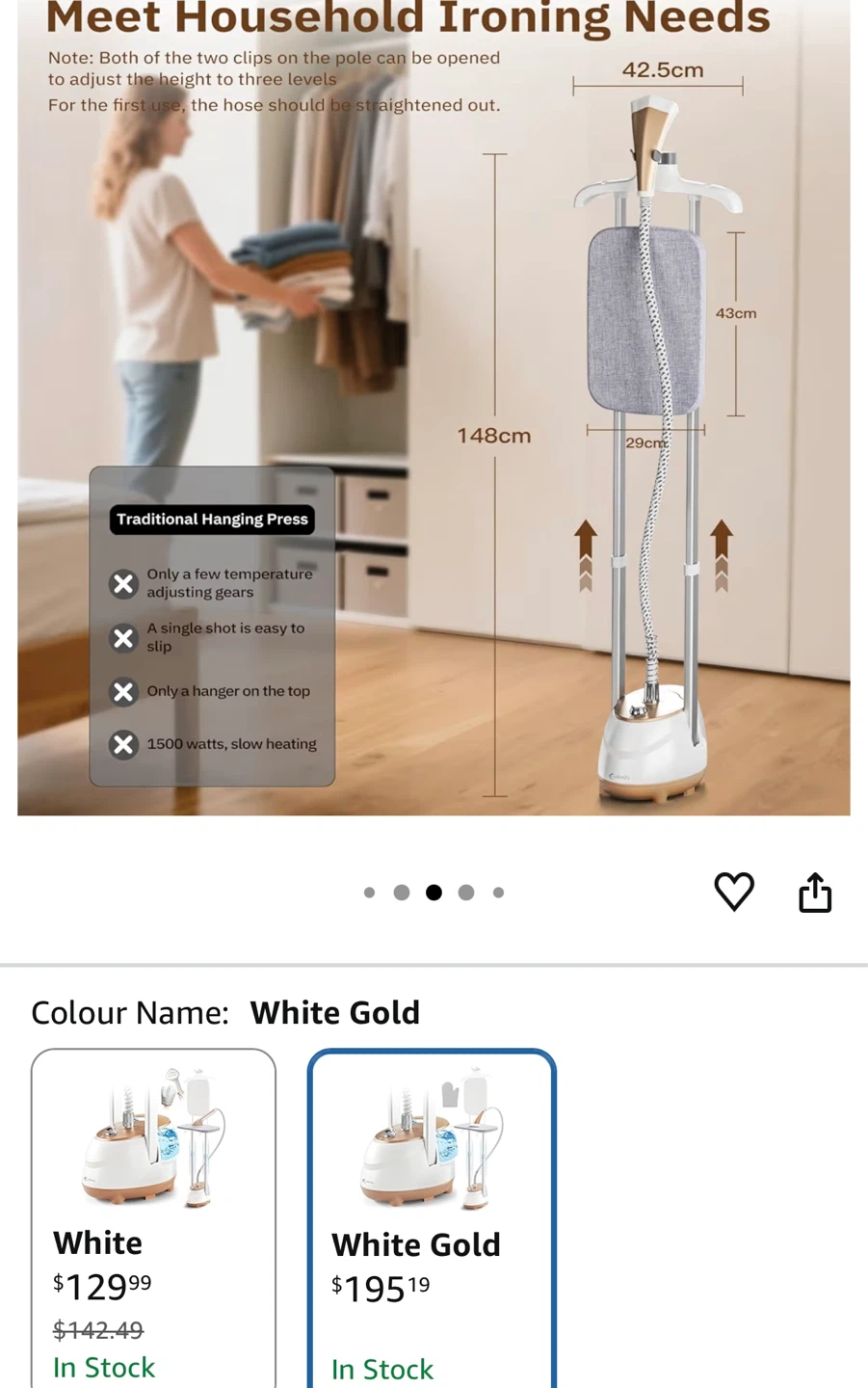 Garment Steamer 1800W White Gold - photo 2