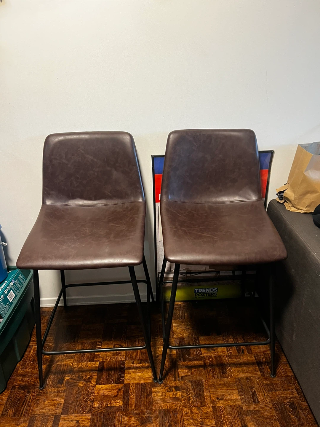 Brown Faux Leather Bar Stools (Set of 2) ⚽