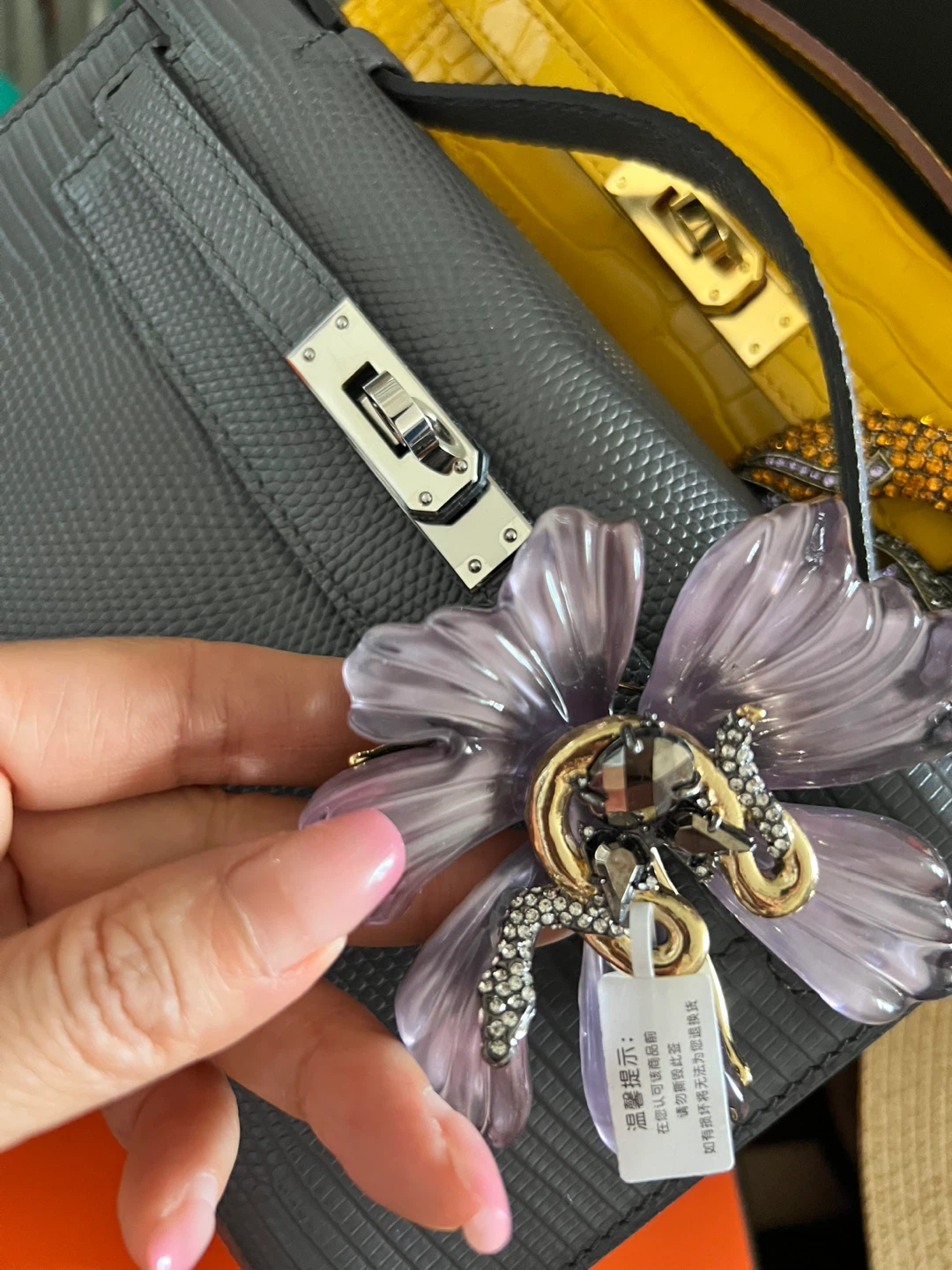 Purple Flower Brooch with Rhinestones and Gold Accents - photo 2