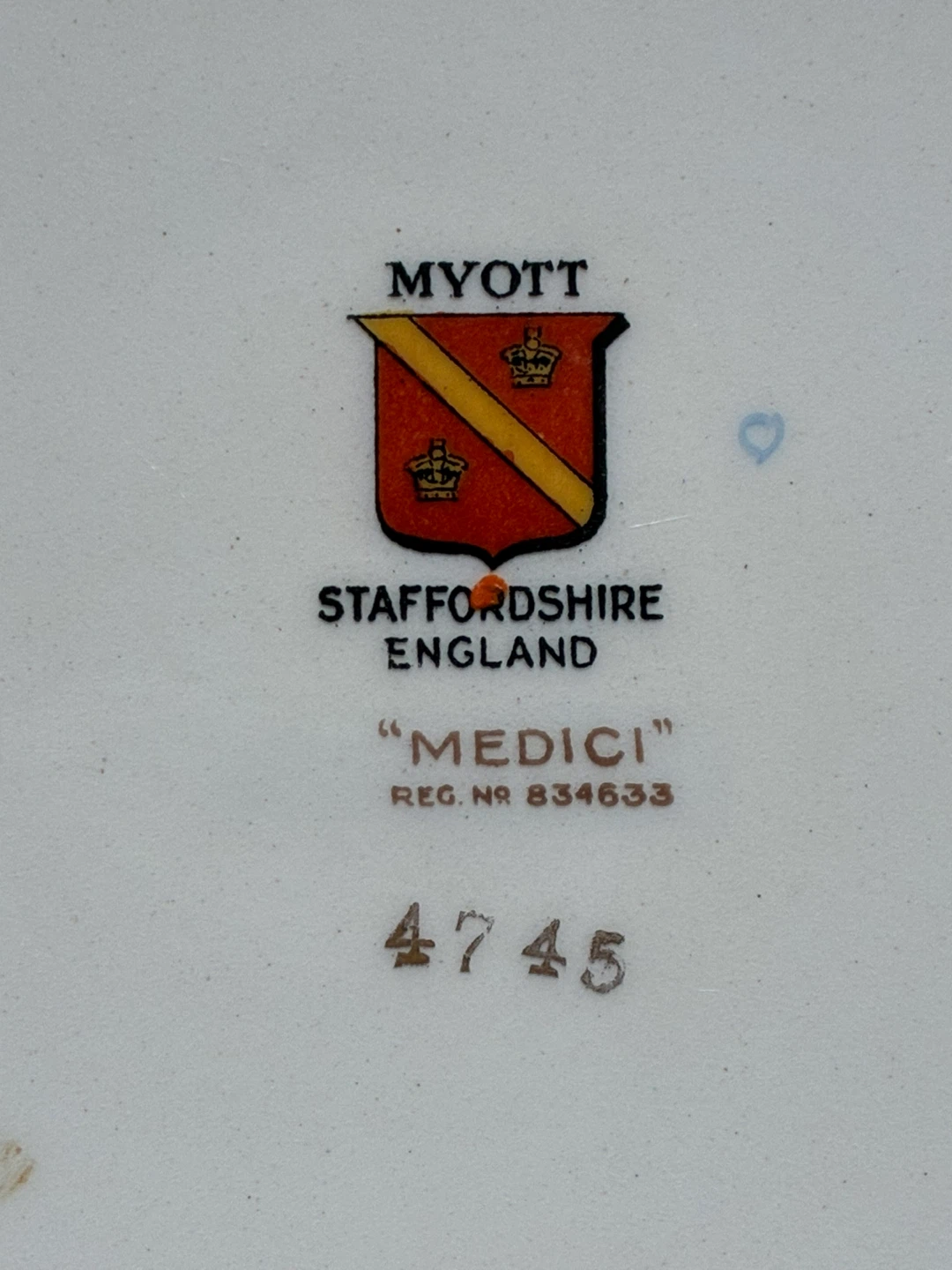 Vintage Medici Myott Royal Staffordshire  10” Dinner Plate China - photo 4