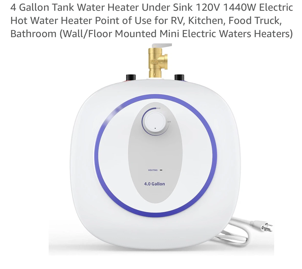 4 Gallon Electric Tank Water Heater 120V 1440W H4G