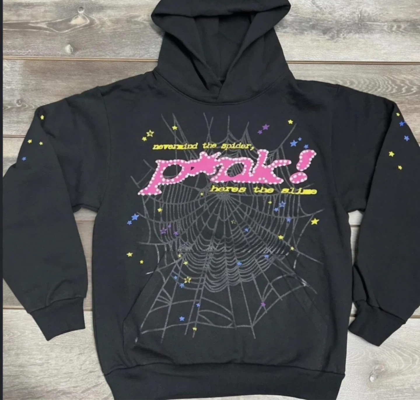 Black Hoodie with Pink Spiders Web Graphic - photo 2