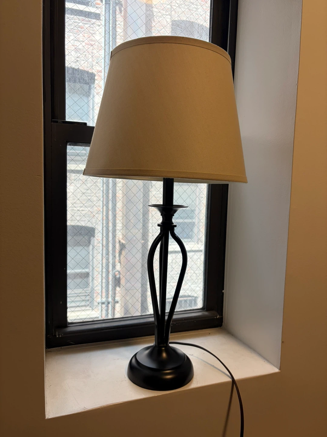 Black Table Lamp with Tan Shade