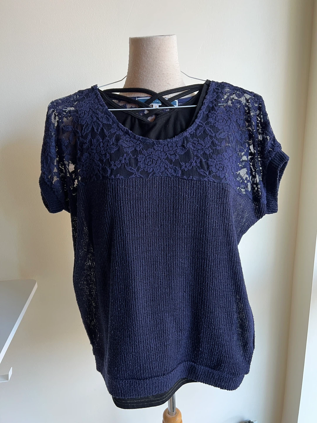 Women's Navy Lace Top with Black Tank - photo 2