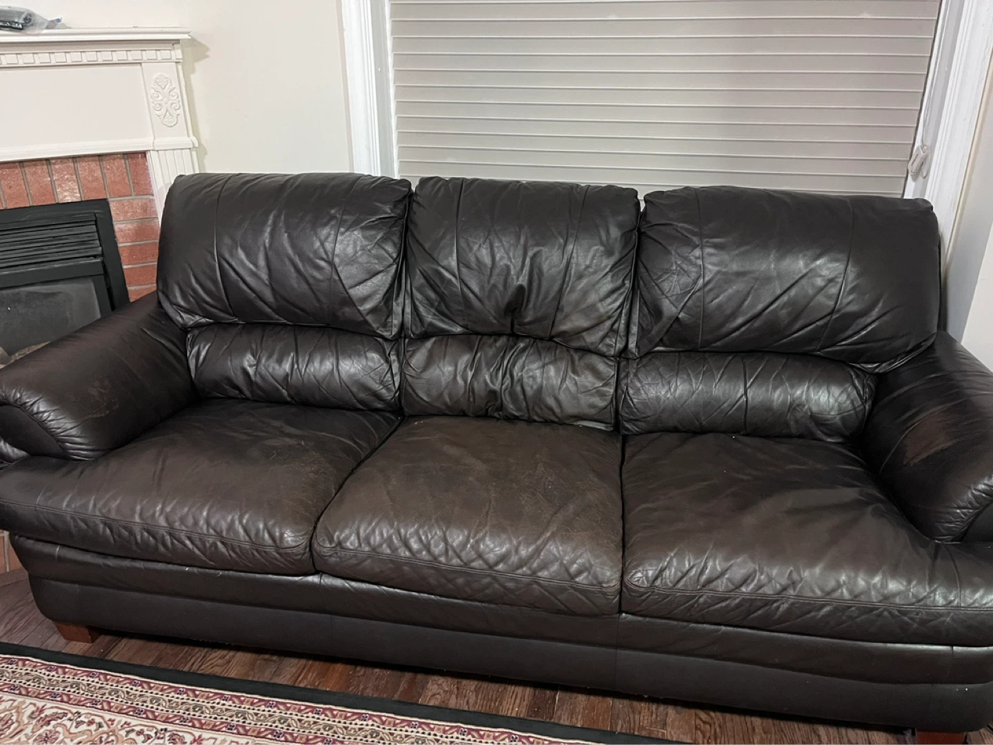 Dark Brown Leather Sofa and Armchair Set