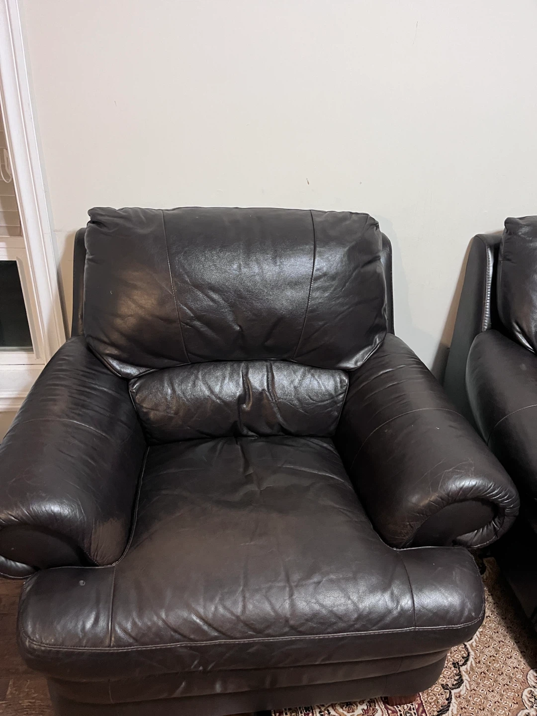 Dark Brown Leather Sofa and Armchair Set - photo 2